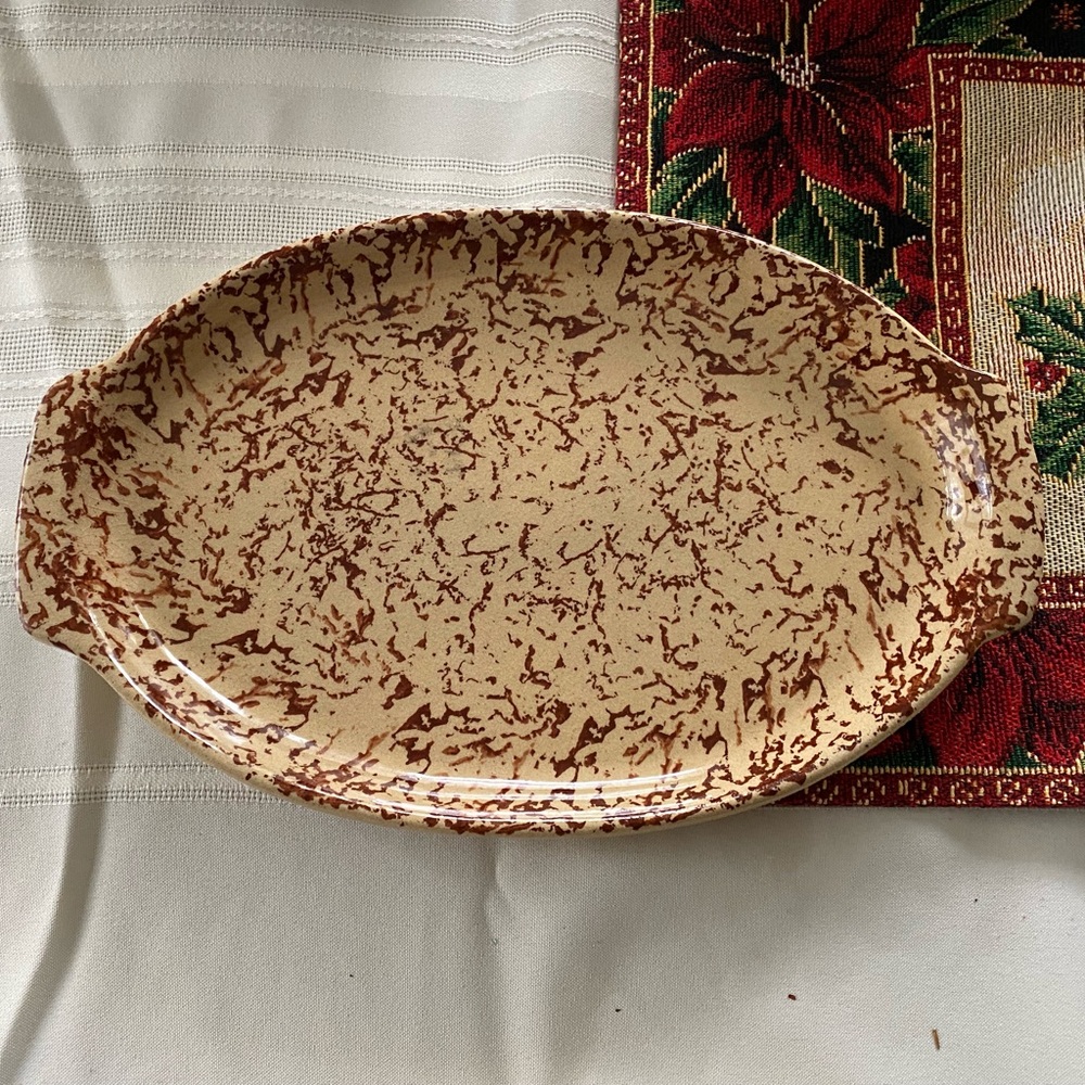 RRP Roseville Ransbottom brown spongeware tray